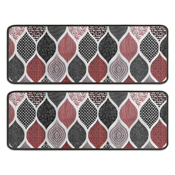 Kitchen Rugs Sets Of 2,Red and Black Ethnic Geometric Pattern Anti Fatigue Kitchen Mat Rugs Non Slip Washable,Decorative Kitchen Floor Mats for Kitchen,Sink,Laundry,17"x47"+17"x47"