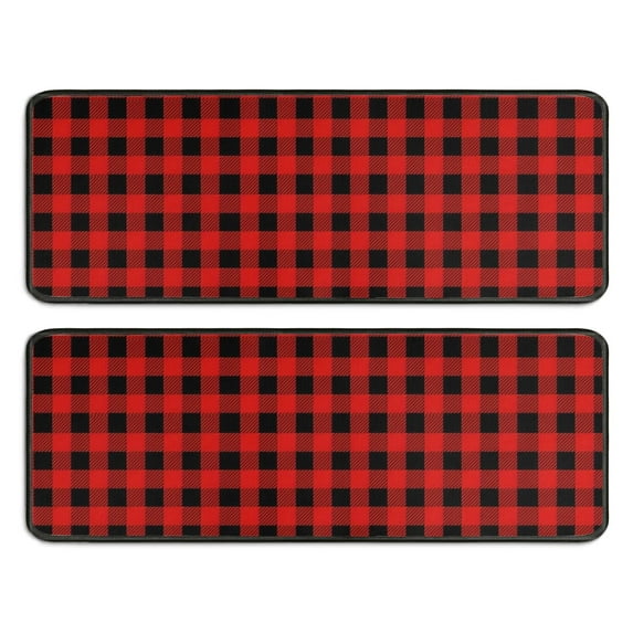 Kitchen Rugs Sets Of 2,Red Black Plaid Checkered Pattern Anti Fatigue Kitchen Mat Rugs Non Slip Washable,Decorative Kitchen Floor Mats for Kitchen,Sink,Laundry,17"x47"+17"x47"