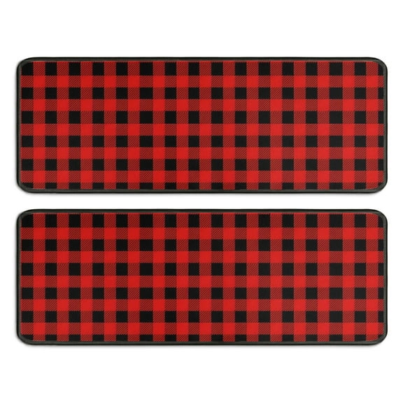 Kitchen Rugs Sets Of 2,Red Black Plaid Checkered Pattern Anti Fatigue Kitchen Mat Rugs Non Slip Washable,Decorative Kitchen Floor Mats for Kitchen,Sink,Laundry,17"x47"+17"x47"