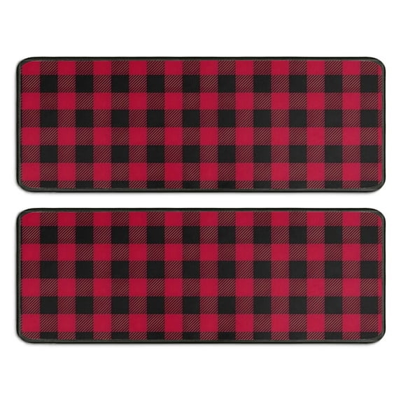 Kitchen Rugs Sets Of 2,Red Black Plaid Checkered Pattern Anti Fatigue Kitchen Mat Rugs Non Slip Washable,Decorative Kitchen Floor Mats for Kitchen,Sink,Laundry,17"x47"+17"x47"