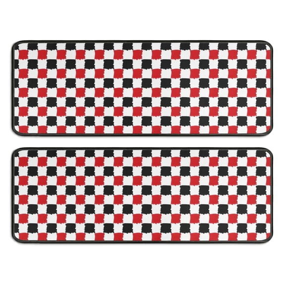 Kitchen Rugs Sets Of 2,Red Black White Checkered Pattern Anti Fatigue Kitchen Mat Rugs Non Slip Washable,Decorative Kitchen Floor Mats for Kitchen,Sink,Laundry,17"x47"+17"x47"