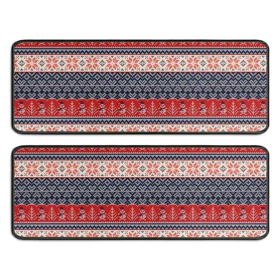 Kitchen Rugs Sets Of 2,Red and Blue Christmas Knitted Pattern Anti Fatigue Kitchen Mat Rugs Non Slip Washable,Decorative Kitchen Floor Mats for Kitchen,Sink,Laundry,17"x47"+17"x47"