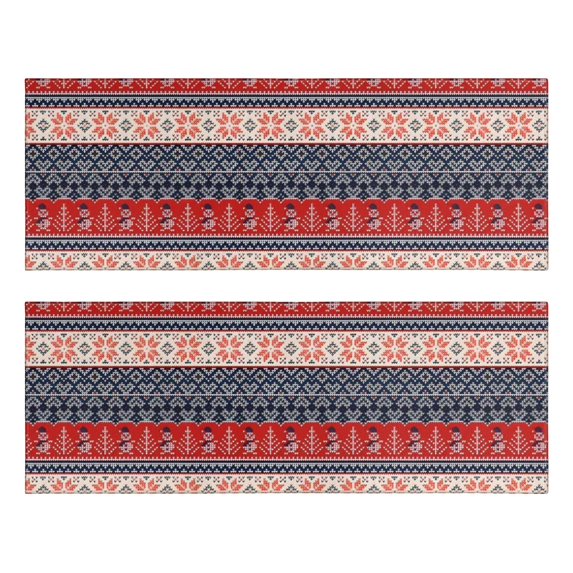 Kitchen Rugs Sets Of 2,Red and Blue Christmas Knitted Pattern Anti Fatigue Kitchen Mat Rugs Non Slip Washable,Decorative Kitchen Floor Mats for Kitchen,Sink,Laundry,17"X47"