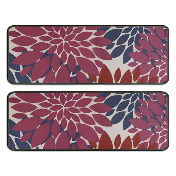 Kitchen Rugs Sets Of 2,Red and Blue Floral Pattern Anti Fatigue Kitchen Mat Rugs Non Slip Washable,Decorative Kitchen Floor Mats for Kitchen,Sink,Laundry,17"x47"+17"x47"