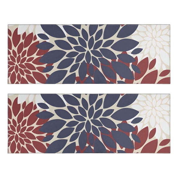 Kitchen Rugs Sets Of 2,Red and Blue Pioneer Flower Pattern Anti Fatigue Kitchen Mat Rugs Non Slip Washable,Decorative Kitchen Floor Mats for Kitchen,Sink,Laundry,17"X47"