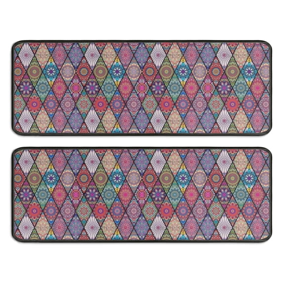 Kitchen Rugs Sets Of 2,Red Boho Ethnic Geometric Pattern Anti Fatigue Kitchen Mat Rugs Non Slip Washable,Decorative Kitchen Floor Mats for Kitchen,Sink,Laundry,17"x47"+17"x47"