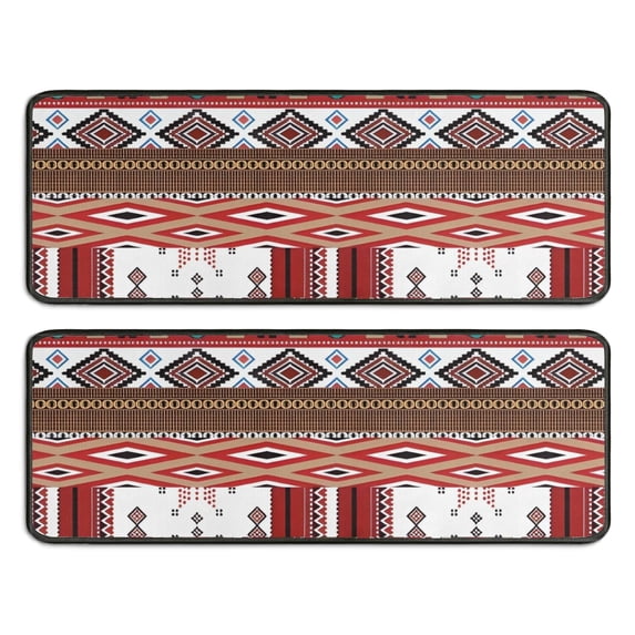 Kitchen Rugs Sets Of 2,Red Boho Tribal Diamonds and Rectangles Pattern Anti Fatigue Kitchen Mat Rugs Non Slip Washable,Decorative Kitchen Floor Mats for Kitchen,Sink,Laundry,17"x47"+17"x47"