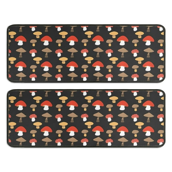 Kitchen Rugs Sets Of 2,Red Brown Mushroom Black Pattern Anti Fatigue Kitchen Mat Rugs Non Slip Washable,Decorative Kitchen Floor Mats for Kitchen,Sink,Laundry,17"x47"+17"x47"