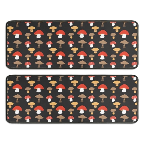 Kitchen Rugs Sets Of 2,Red Brown Mushroom Black Pattern Anti Fatigue Kitchen Mat Rugs Non Slip Washable,Decorative Kitchen Floor Mats for Kitchen,Sink,Laundry,17"x47"+17"x47"