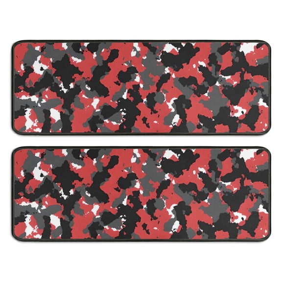 Kitchen Rugs Sets Of 2,Red Camo Digital Pixel Pattern Anti Fatigue Kitchen Mat Rugs Non Slip Washable,Decorative Kitchen Floor Mats for Kitchen,Sink,Laundry,17"x47"+17"x47"