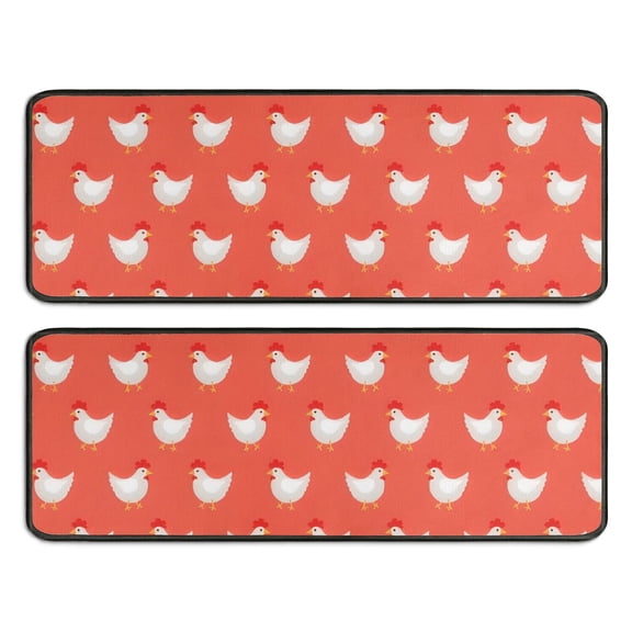 Kitchen Rugs Sets Of 2,Red Chicken Pattern Anti Fatigue Kitchen Mat Rugs Non Slip Washable,Decorative Kitchen Floor Mats for Kitchen,Sink,Laundry,17"x47"+17"x47"