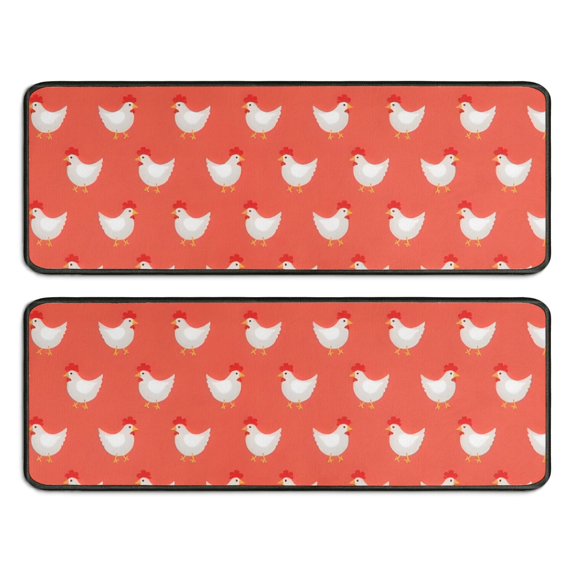 Kitchen Rugs Sets Of 2,Red Chicken Pattern Anti Fatigue Kitchen Mat Rugs Non Slip Washable,Decorative Kitchen Floor Mats for Kitchen,Sink,Laundry,17"x47"+17"x47"