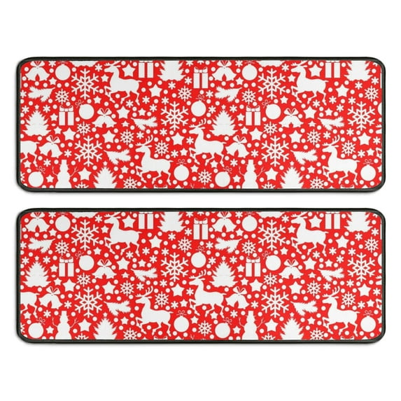 Kitchen Rugs Sets Of 2,Red Christmas Deer and Gift Pattern Anti Fatigue Kitchen Mat Rugs Non Slip Washable,Decorative Kitchen Floor Mats for Kitchen,Sink,Laundry,17"x47"+17"x47"