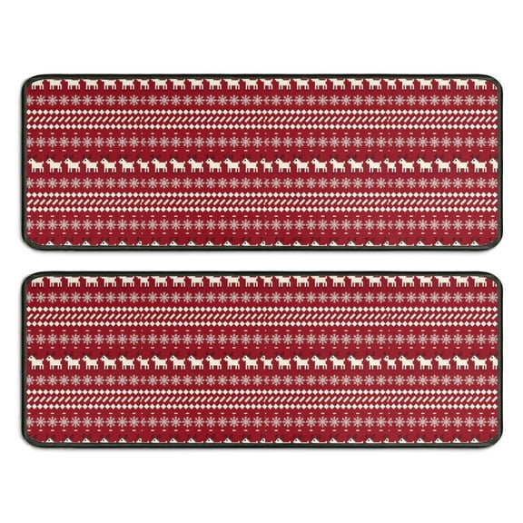 Kitchen Rugs Sets Of 2,Red Christmas Folk Pattern Anti Fatigue Kitchen Mat Rugs Non Slip Washable,Decorative Kitchen Floor Mats for Kitchen,Sink,Laundry,17"x47"+17"x47"