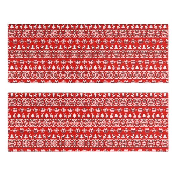 Kitchen Rugs Sets Of 2,Red Christmas Folk Pattern Anti Fatigue Kitchen Mat Rugs Non Slip Washable,Decorative Kitchen Floor Mats for Kitchen,Sink,Laundry,17"X47"