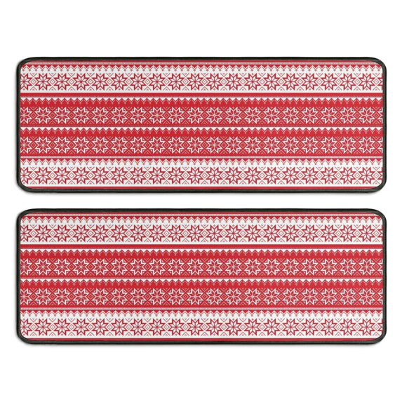 Kitchen Rugs Sets Of 2,Red Christmas Geometric Snowflake Pattern Anti Fatigue Kitchen Mat Rugs Non Slip Washable,Decorative Kitchen Floor Mats for Kitchen,Sink,Laundry,17"x47"+17"x47"