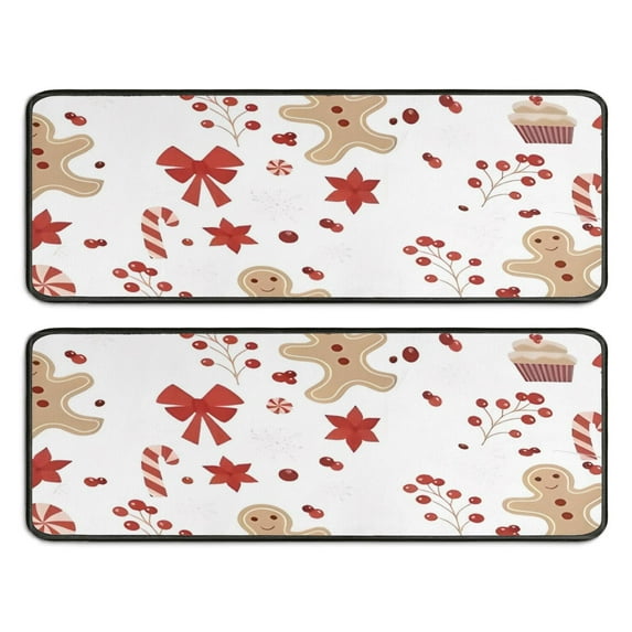 Kitchen Rugs Sets Of 2,Red Christmas Gingerbread Man Pattern Anti Fatigue Kitchen Mat Rugs Non Slip Washable,Decorative Kitchen Floor Mats for Kitchen,Sink,Laundry,17"x47"+17"x47"