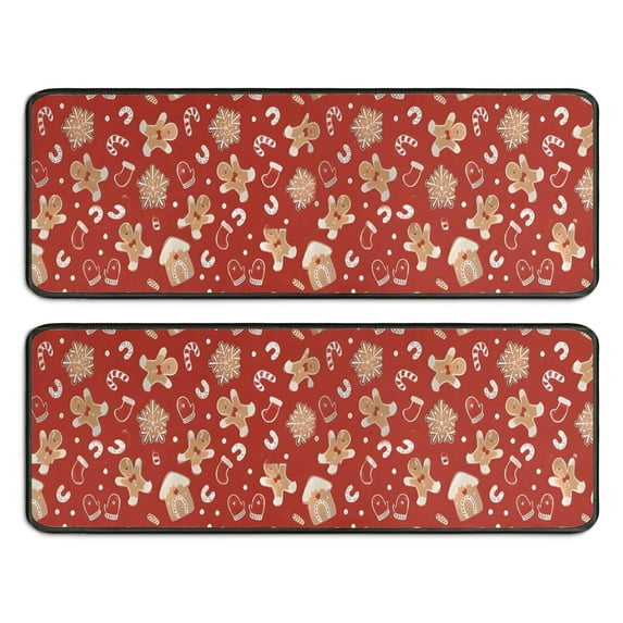 Kitchen Rugs Sets Of 2,Red Christmas Gingerbread and Mitten Pattern Anti Fatigue Kitchen Mat Rugs Non Slip Washable,Decorative Kitchen Floor Mats for Kitchen,Sink,Laundry,17"x47"+17"x47"