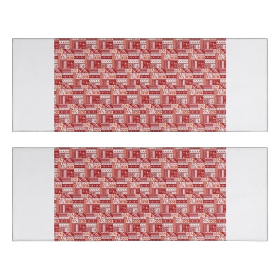 Kitchen Rugs Sets Of 2,Red Christmas Patchwork Pattern Anti Fatigue Kitchen Mat Rugs Non Slip Washable,Decorative Kitchen Floor Mats for Kitchen,Sink,Laundry,17"X47"