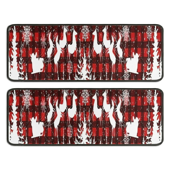 Kitchen Rugs Sets Of 2,Red Christmas Pattern Anti Fatigue Kitchen Mat Rugs Non Slip Washable,Decorative Kitchen Floor Mats for Kitchen,Sink,Laundry,17"x47"+17"x47"