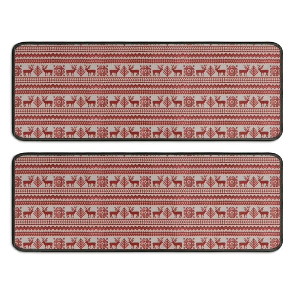 Kitchen Rugs Sets Of 2,Red Christmas Reindeer Pattern Anti Fatigue Kitchen Mat Rugs Non Slip Washable,Decorative Kitchen Floor Mats for Kitchen,Sink,Laundry,17"x47"+17"x47"