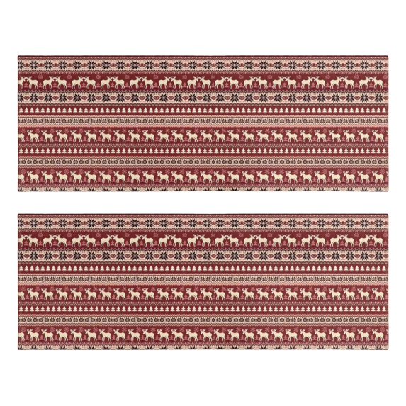 Kitchen Rugs Sets Of 2,Red Christmas Reindeer Pattern Anti Fatigue Kitchen Mat Rugs Non Slip Washable,Decorative Kitchen Floor Mats for Kitchen,Sink,Laundry,17"X47"