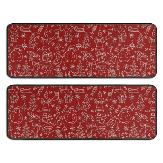 Kitchen Rugs Sets Of 2,Red Christmas Scene Pattern Anti Fatigue Kitchen Mat Rugs Non Slip Washable,Decorative Kitchen Floor Mats for Kitchen,Sink,Laundry,17"x47"+17"x47"