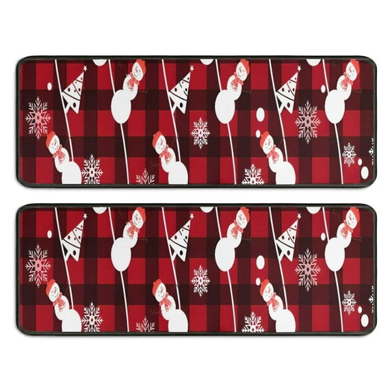 Kitchen Rugs Sets Of 2,Red Christmas Snowman Pattern Anti Fatigue Kitchen Mat Rugs Non Slip Washable,Decorative Kitchen Floor Mats for Kitchen,Sink,Laundry,17"x47"+17"x47"