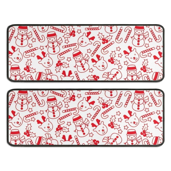 Kitchen Rugs Sets Of 2,Red Christmas Snowman Pattern Anti Fatigue Kitchen Mat Rugs Non Slip Washable,Decorative Kitchen Floor Mats for Kitchen,Sink,Laundry,17"x47"+17"x47"