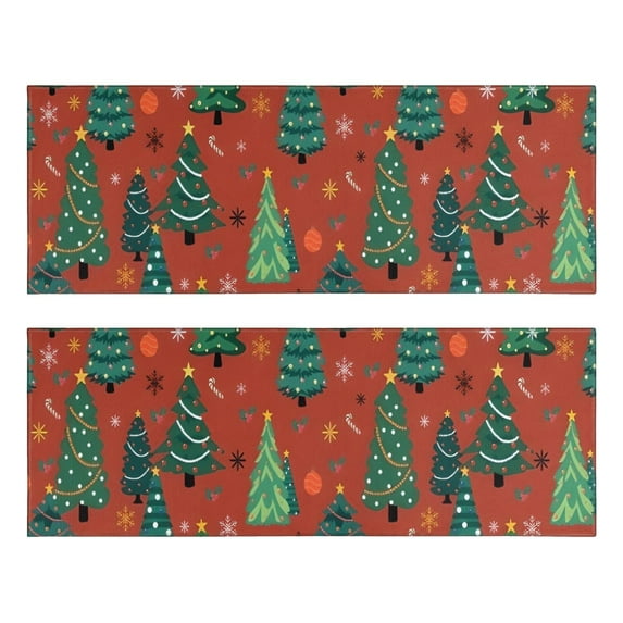 Kitchen Rugs Sets Of 2,Red Christmas Tree and Ornament Pattern Anti Fatigue Kitchen Mat Rugs Non Slip Washable,Decorative Kitchen Floor Mats for Kitchen,Sink,Laundry,17"X47"