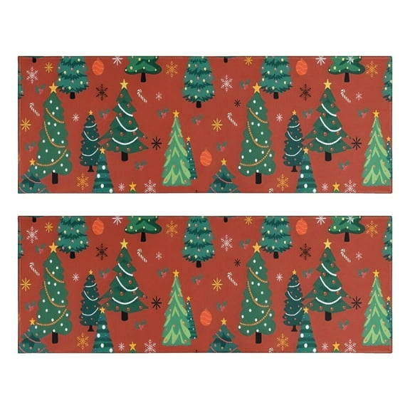 Kitchen Rugs Sets Of 2,Red Christmas Tree and Ornament Pattern Anti Fatigue Kitchen Mat Rugs Non Slip Washable,Decorative Kitchen Floor Mats for Kitchen,Sink,Laundry,17"X47"