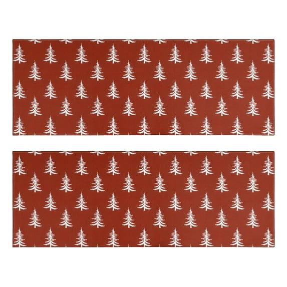 Kitchen Rugs Sets Of 2,Red Christmas Tree Pattern Anti Fatigue Kitchen Mat Rugs Non Slip Washable,Decorative Kitchen Floor Mats for Kitchen,Sink,Laundry,17"X47"