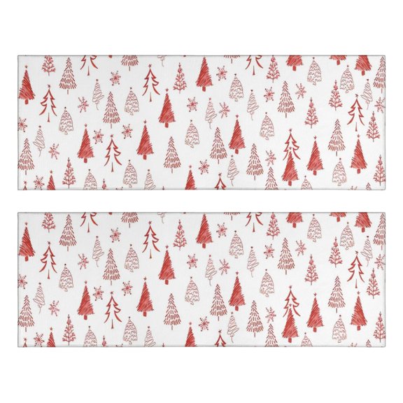 Kitchen Rugs Sets Of 2,Red Christmas Tree Pattern Anti Fatigue Kitchen Mat Rugs Non Slip Washable,Decorative Kitchen Floor Mats for Kitchen,Sink,Laundry,17"X47"