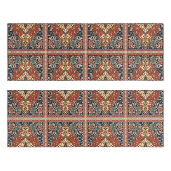 Kitchen Rugs Sets Of 2,Red Ethnic Geometric Pattern Anti Fatigue Kitchen Mat Rugs Non Slip Washable,Decorative Kitchen Floor Mats for Kitchen,Sink,Laundry,17"X47"