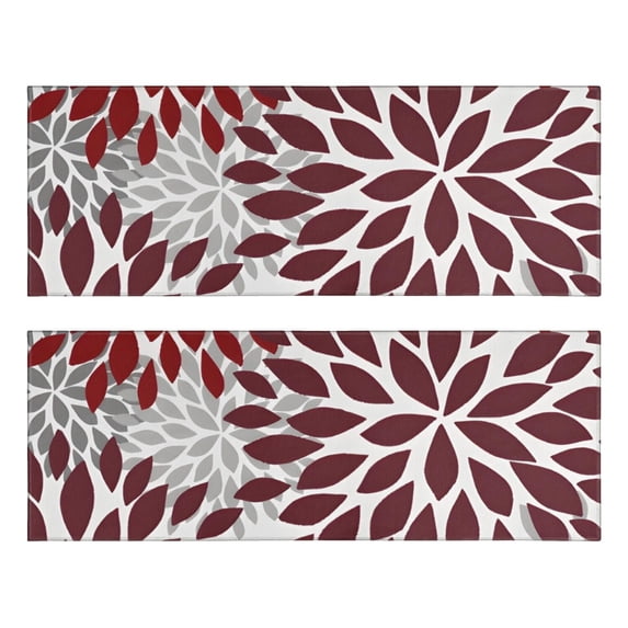 Kitchen Rugs Sets Of 2,Red Floral and Petal Pattern Anti Fatigue Kitchen Mat Rugs Non Slip Washable,Decorative Kitchen Floor Mats for Kitchen,Sink,Laundry,17"X47"