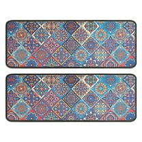 Kitchen Rugs Sets Of 2,Red Floral Square Pattern Anti Fatigue Kitchen Mat Rugs Non Slip Washable,Decorative Kitchen Floor Mats for Kitchen,Sink,Laundry,17"x47" 17"x47"