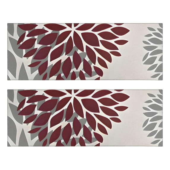 Kitchen Rugs Sets Of 2,Red and Gray Floral Pattern Anti Fatigue Kitchen Mat Rugs Non Slip Washable,Decorative Kitchen Floor Mats for Kitchen,Sink,Laundry,17"X47"