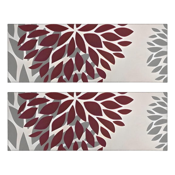 Kitchen Rugs Sets Of 2,Red and Gray Floral Pattern Anti Fatigue Kitchen Mat Rugs Non Slip Washable,Decorative Kitchen Floor Mats for Kitchen,Sink,Laundry,17"X47"