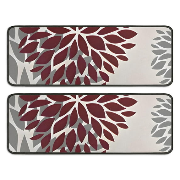 Kitchen Rugs Sets Of 2,Red and Gray Floral Pattern Anti Fatigue Kitchen Mat Rugs Non Slip Washable,Decorative Kitchen Floor Mats for Kitchen,Sink,Laundry,17"x47"+17"x47"