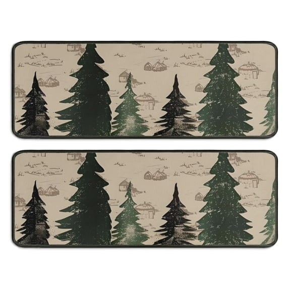 Kitchen Rugs Sets Of 2,Red and Green Christmas Pattern Anti Fatigue Kitchen Mat Rugs Non Slip Washable,Decorative Kitchen Floor Mats for Kitchen,Sink,Laundry,17"x47"+17"x47"