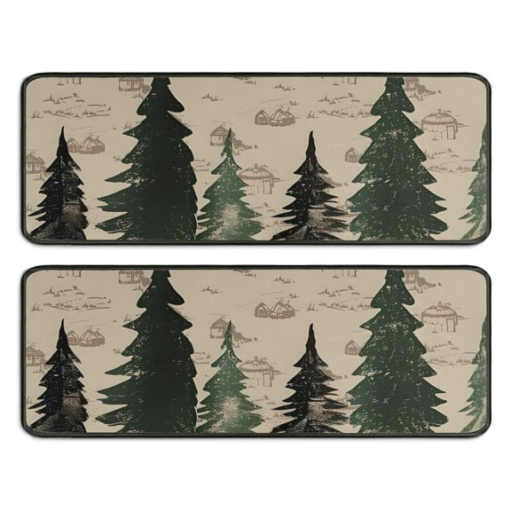 Kitchen Rugs Sets Of 2,Red and Green Christmas Pattern Anti Fatigue Kitchen Mat Rugs Non Slip Washable,Decorative Kitchen Floor Mats for Kitchen,Sink,Laundry,17"x47"+17"x47"