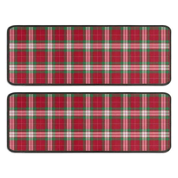 Kitchen Rugs Sets Of 2,Red and Green Christmas Plaid Pattern Anti Fatigue Kitchen Mat Rugs Non Slip Washable,Decorative Kitchen Floor Mats for Kitchen,Sink,Laundry,17"x47"+17"x47"
