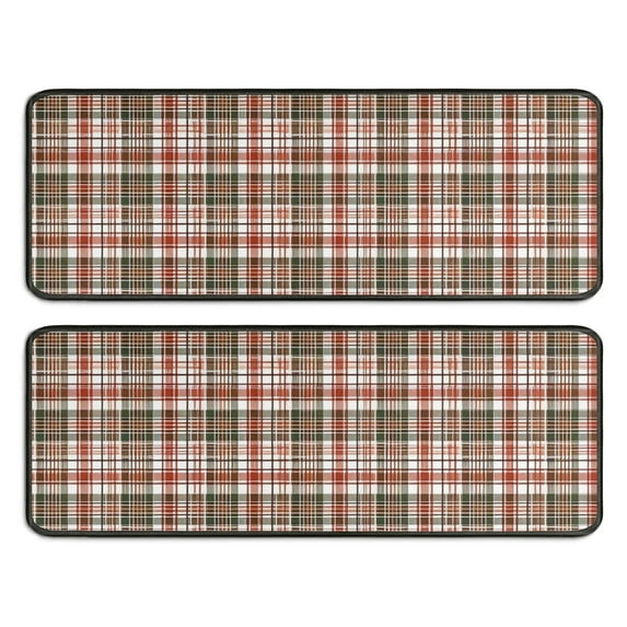 Kitchen Rugs Sets Of 2,Red and Green Plaid Christmas Pattern Anti Fatigue Kitchen Mat Rugs Non Slip Washable,Decorative Kitchen Floor Mats for Kitchen,Sink,Laundry,17"x47"+17"x47"