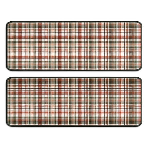Kitchen Rugs Sets Of 2,Red and Green Plaid Christmas Pattern Anti Fatigue Kitchen Mat Rugs Non Slip Washable,Decorative Kitchen Floor Mats for Kitchen,Sink,Laundry,17"x47"+17"x47"