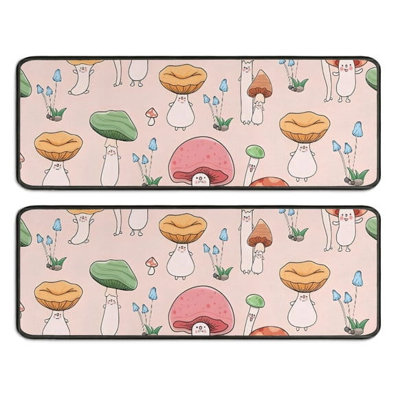 Kitchen Rugs Sets Of 2,Red Mushroom Cartoon Light Pattern Anti Fatigue Kitchen Mat Rugs Non Slip Washable,Decorative Kitchen Floor Mats for Kitchen,Sink,Laundry,17"x47"+17"x47"