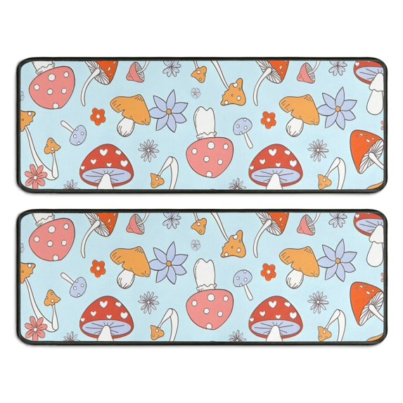 Kitchen Rugs Sets Of 2,Red Mushroom Flower Light Pattern Anti Fatigue Kitchen Mat Rugs Non Slip Washable,Decorative Kitchen Floor Mats for Kitchen,Sink,Laundry,17"x47"+17"x47"