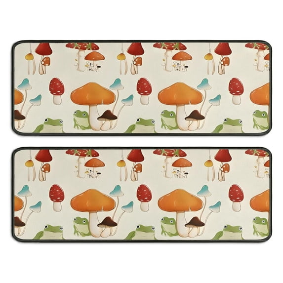 Kitchen Rugs Sets Of 2,Red Mushroom Frog Light Pattern Anti Fatigue Kitchen Mat Rugs Non Slip Washable,Decorative Kitchen Floor Mats for Kitchen,Sink,Laundry,17"x47"+17"x47"