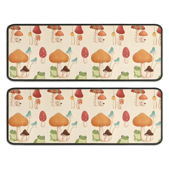 Kitchen Rugs Sets Of 2,Red Mushroom Frog Light Pattern Anti Fatigue Kitchen Mat Rugs Non Slip Washable,Decorative Kitchen Floor Mats for Kitchen,Sink,Laundry,17"x47"+17"x47"