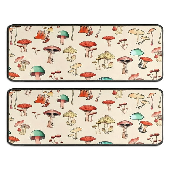 Kitchen Rugs Sets Of 2,Red Mushroom Light Pattern Anti Fatigue Kitchen Mat Rugs Non Slip Washable,Decorative Kitchen Floor Mats for Kitchen,Sink,Laundry,17"x47"+17"x47"