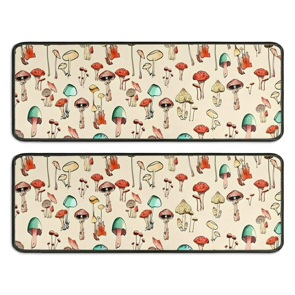 Kitchen Rugs Sets Of 2,Red Mushroom Light Pattern Anti Fatigue Kitchen Mat Rugs Non Slip Washable,Decorative Kitchen Floor Mats for Kitchen,Sink,Laundry,17"x47"+17"x47"